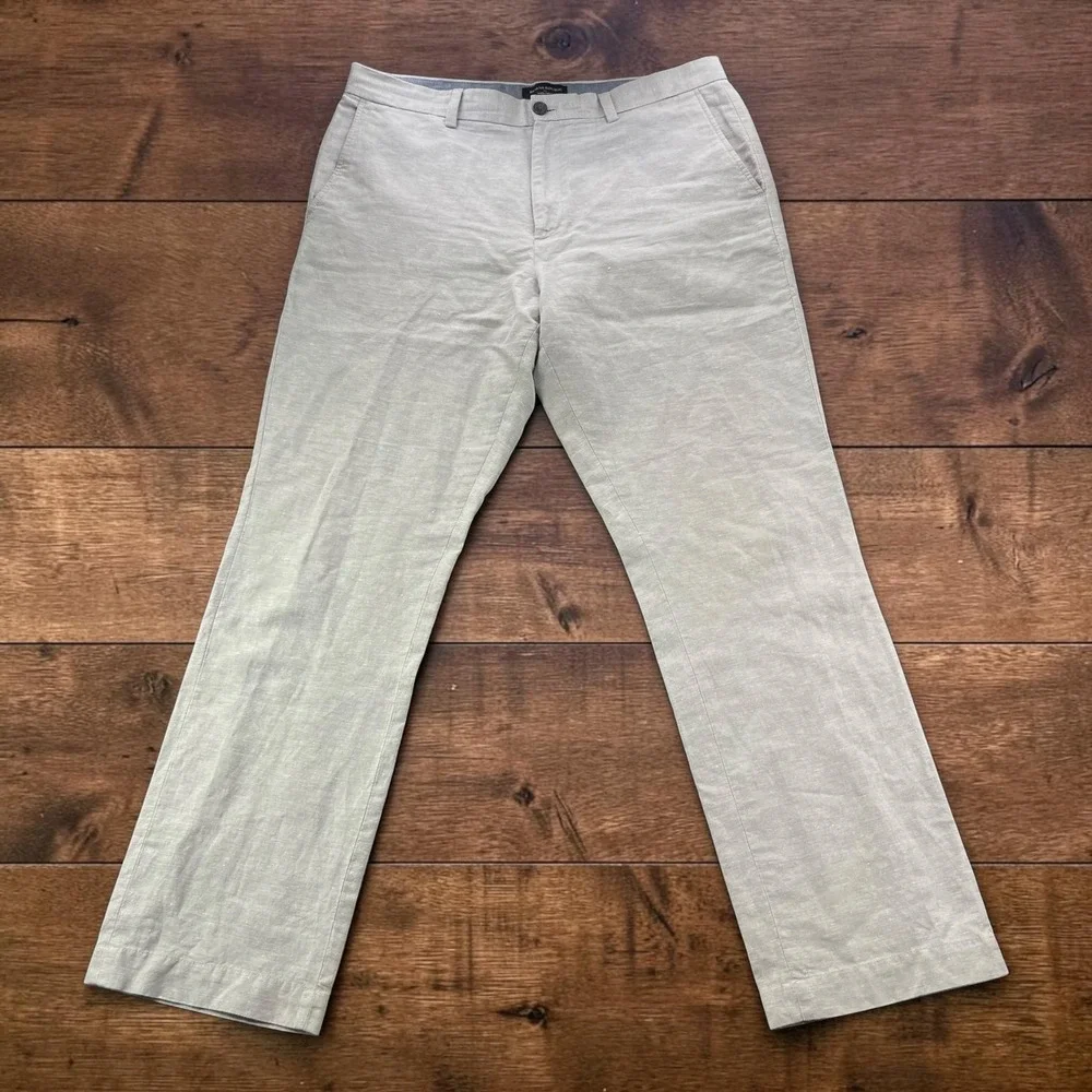 Banana Republic Aiden Chino Pants Mens 36x32 Gray Linen Cotton Slim Straight